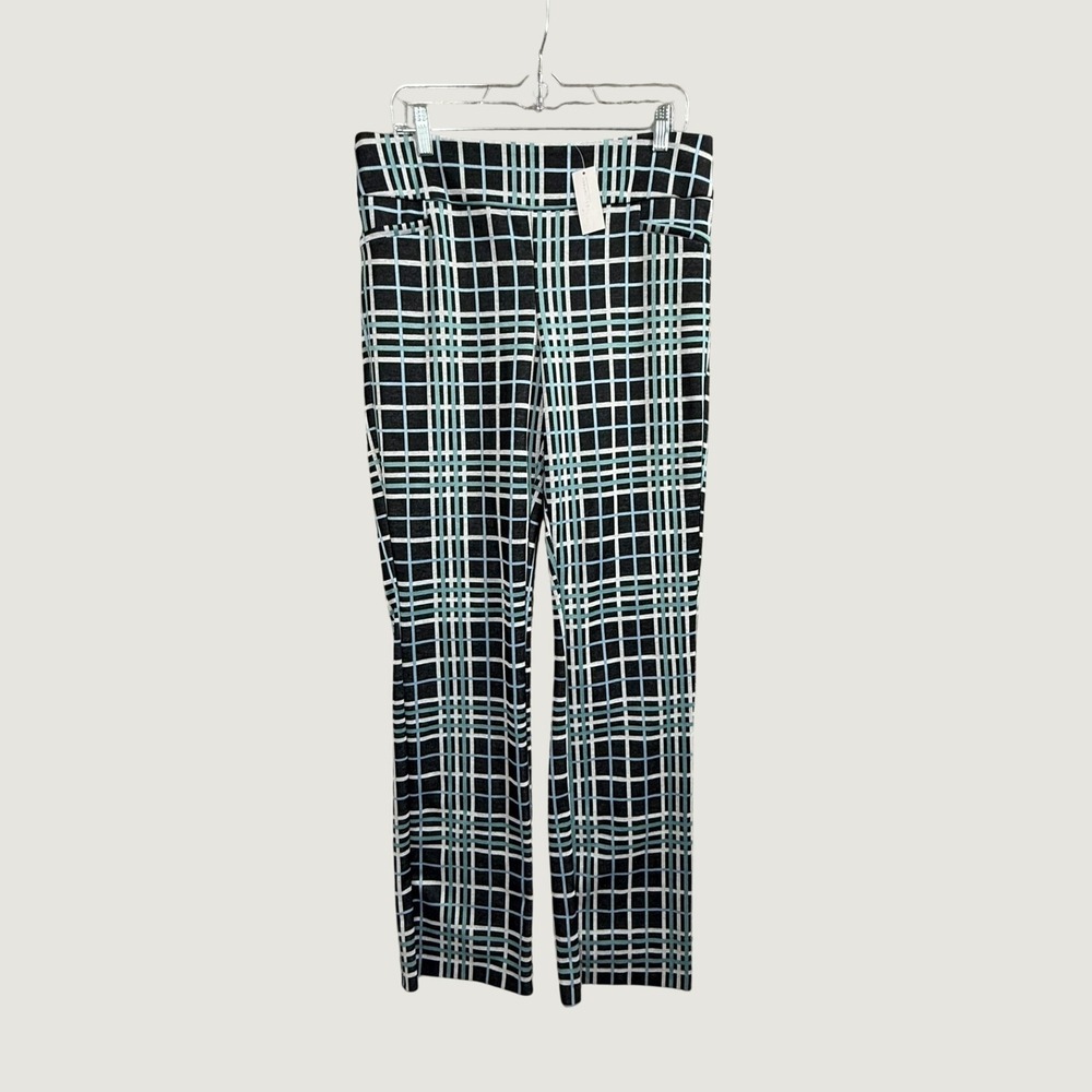 NY&C New York & Company Plaid Pull On Dress Pants Large Tall Teal Black White